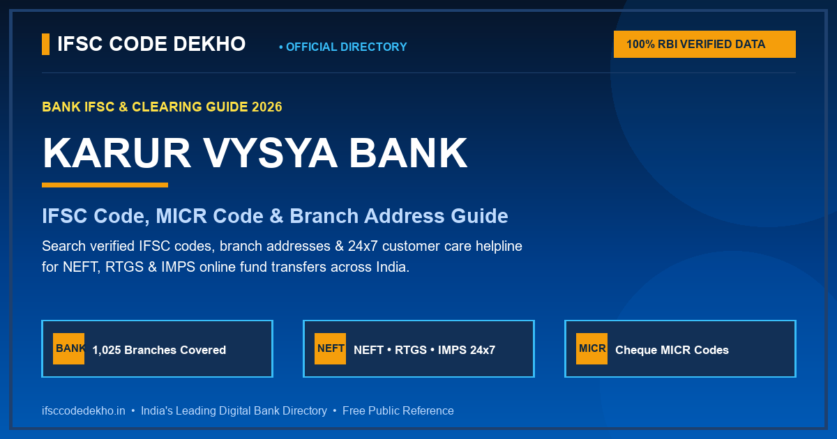 Karur Vysya Bank (KVB) IFSC Code: Search All 1,025 Branches, MICR Code & NEFT/RTGS Guide