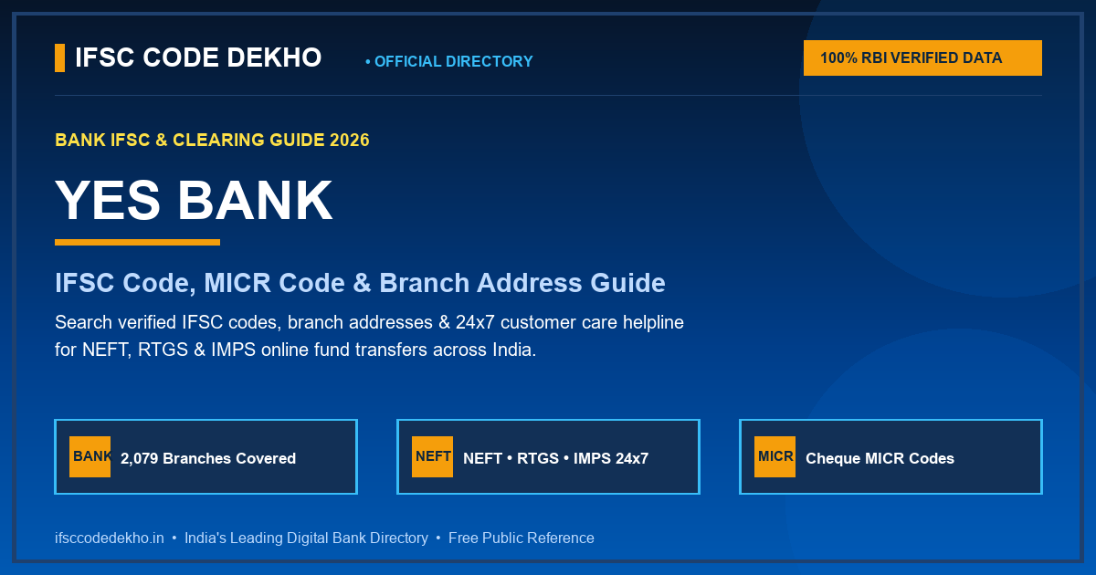 Yes Bank (Yes Bank) IFSC Code: Search All 2,079 Branches, MICR Code & NEFT/RTGS Guide